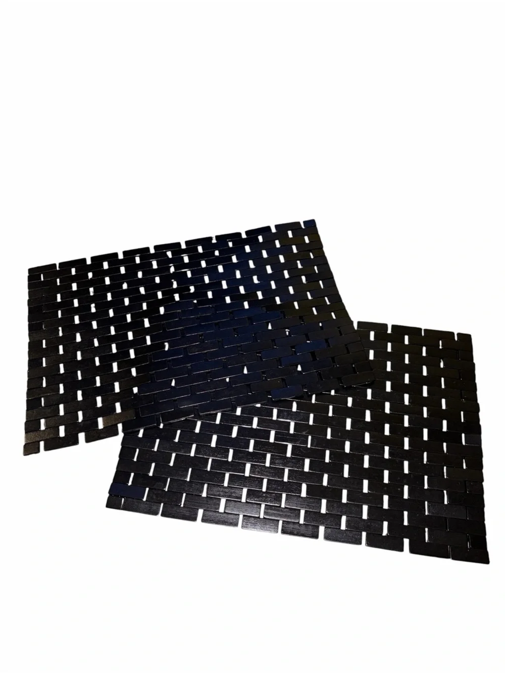 EUC Black Wooden Bath Mat Set Non-Skid Backing Natural Fibers Spa Sustainable